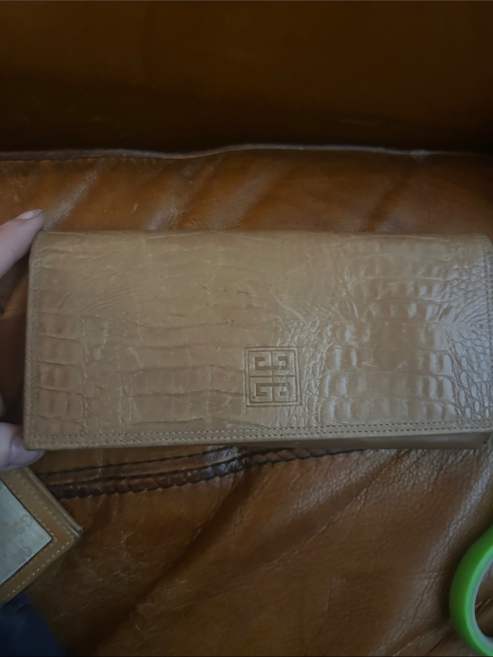 Givenchy Croc-Embossed Tan Leather Wallet with Logo